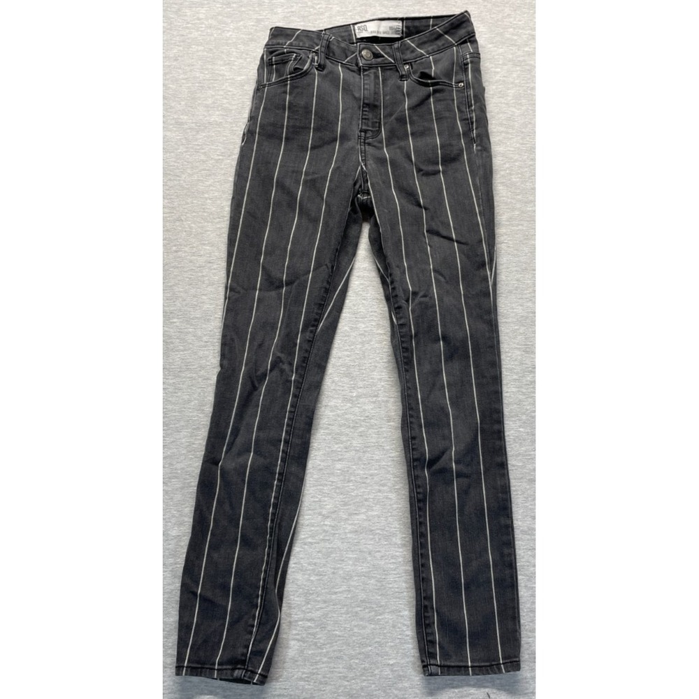 RSQ High Rise Ankle Skinny Jeans Womens 00 Charcoal Gray White Pinstripe Denim